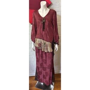 VTG Spencer Alexis Sz 10~ 2 Piece Tunic Maxi Skirt Mixed Media Fairy Lace Witchy